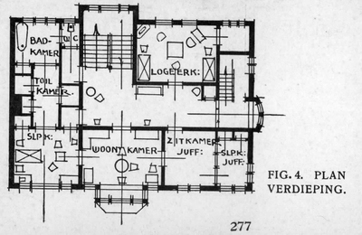 63002 Plattegrond van de eerste verdieping van het huis Maliebaan 55 te Utrecht.