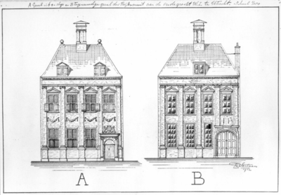 37797 Afbeeldingen van de voorgevel van de muntmeesterswoning aan de Oudegracht Weerdzijde 73 te Utrecht. Links: de ...
