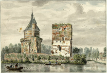 200199 Gezicht op de ruïne van het kasteel Duurstede te Wijk bij Duurstede met links de Bourgondische toren.