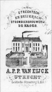 38156 Afbeelding van het gebouw en het voorterrein van de bierbrouwerij De Kroes (Croeselaan 1) bij de hoek met de ...