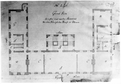 6274 Plattegrond van de eerste en tweede verdieping van het paleis van Frederik van de Palts ( Het Koningshuis ) te Rhenen.