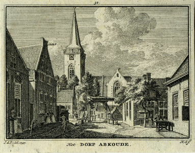 200322 Gezicht vanuit de Hoogstraat te Abcoude op de Nederlands Hervormde kerk met rechts bij de ophaalbrug de herberg ...