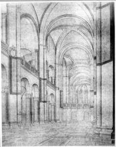 31141 Interieur van de Mariakerk te Utrecht: het schip en het koor, gescheiden door het oxaal met de koortribune, ...