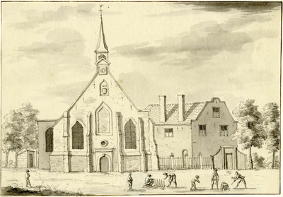 200847 Gezicht in het dorp Tienhoven met de westgevel van het kerkgebouw.