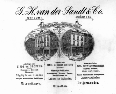 30423 Afbeelding van de voorgevel van het manufacturenmagazijn van de firma G.H. van der Sandt en Co (Oudegracht ...