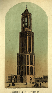 37104 Gezicht op de Domtoren te Utrecht uit het noordoosten vanaf het Domkerkhof.N.B. De naam Domkerkhof is ca. 1860 ...