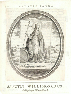 39325 Portret van Willibrord, geboren 7 november 656, bisschop van Utrecht (693-739), overleden 739. Ten voeten uit van ...