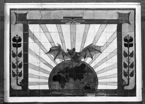 156027 Afbeelding van een tegeltableau, voorstellende een vleermuis, in het N.S.-station Leeuwarden te Leeuwarden.
