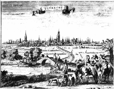 36177 Profiel van de stad Utrecht uit het westen gezien, met op de voorgrond de Vleutensche Vaart en rechtsonder een ...