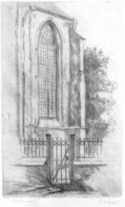37476 Gezicht op het hek aan de noordzijde van het koor van de Nicolaikerk te Utrecht, in spiegelbeeld.