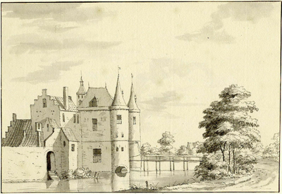 200226 Gezicht op de voorburcht van het kasteel te Montfoort vanaf de landzijde, uit het zuidwesten.
