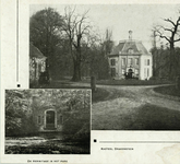 92369 Collage van 2 gezichten van het kasteel Drakestein te Lage Vuursche (gemeente Baarn):- de voorgevel met omringend ...