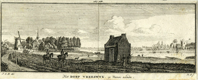 200891 Gezicht op het dorp Vreeswijk met op de achtergrond aan de overzijde van de Lek Vianen met het kasteel Batenburg.