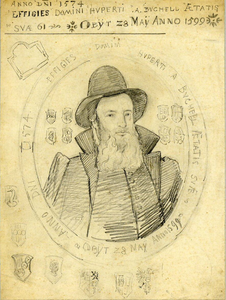 32285 Portret van H. van Buchel, geboren 1513, kanunnik van St. Marie te Utrecht, stichter van de stadsbibliotheek en ...