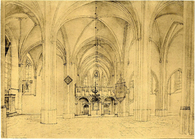 6302 Interieur van de Cunerakerk te Rhenen: het schip gezien naar het koor met het oxaal.