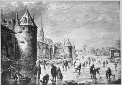 36740 Gezicht vanaf het Begijnebolwerk over de bevroren stadsbuitengracht op de stadswal te Utrecht uit het ...
