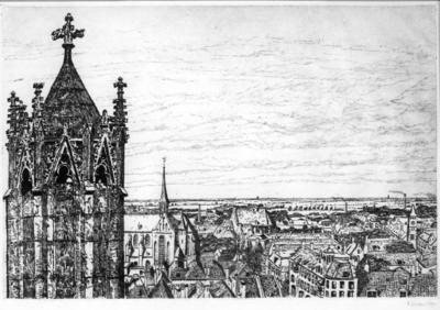 30799 Overzicht van de stad Utrecht vanaf de Domtoren naar het noorden gezien, met links de St.-Willibrorduskerk en in ...