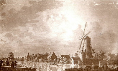 6357 Gezicht op IJsselstein, met links de Benschopperpoort en rechts de molen de Windotter.