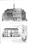 38047 Boven: afbeelding van de voorgevel van het nieuwe Academiegebouw aan het Munsterkerkhof te Utrecht.Onder: ...