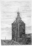 31168 Gezicht op de toren en een gedeelte van het dak van de Buurkerk te Utrecht uit het zuidoosten.