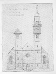 37462 Afbeelding van de westgevel van de Nicolaikerk te Utrecht volgens het restauratieplan van maart 1944.