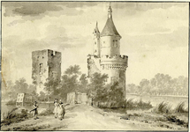 200200 Gezicht op de ruïne van het kasteel Duurstede te Wijk bij Duurstede met rechts de Bourgondische toren.