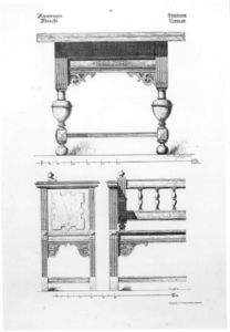 31431 Boven: afbeelding van een renaissance tafel (in Nijmegen)Onder: afbeelding van een renaissance bank met een ...