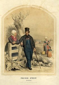 206149 Afbeelding van een man, twee vrouwen en een meisje in de klederdracht van Bunschoten.