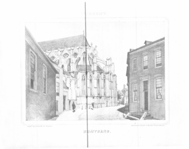 31046 Gezicht vanuit Achter de Dom te Utrecht op het koor van de Domkerk, uit het zuidoosten.