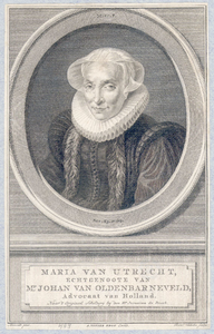 39264 Portret van Maria van Utrecht, geboren 1552, echtgenote van mr. Johan van Oldenbarneveldt, overleden Utrecht ...