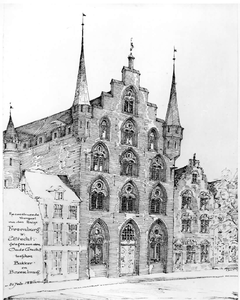 30392 Afbeelding van de voorgevel van het huis Fresenburg en enkele belendende huizen aan de Oudegracht te Utrecht.N.B. ...