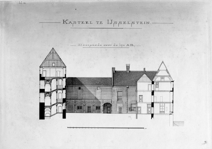 6400 Doorsnede van het Kasteel te IJsselstein, volgens de lijn A-B (zie cat. nrs. 6395 t/m 6397).