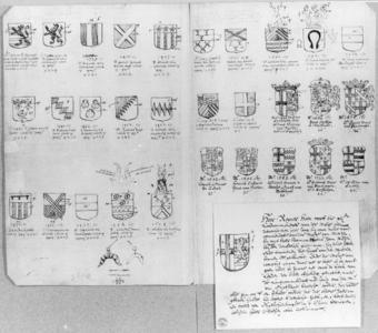 37631 Afbeelding van de wapens van de landcommandeurs van de Ridderlijke Duitsche Orde in het Duitse Huis te Utrecht.