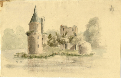 201218 Gezicht op de ruïne van het kasteel Duurstede te Wijk bij Duurstede met links de Bourgondische toren. ...