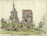201222 Gezicht op de ruïne van het kasteel Duurstede te Wijk bij Duurstede met links de Bourgondische toren, uit het zuiden.