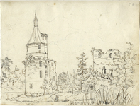 201223 Gezicht op de ruïne van het kasteel Duurstede te Wijk bij Duurstede met links de Bourgondische toren, uit het westen.