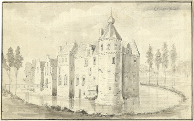 201276 Gezicht op het omgrachte kasteel Gunterstein bij Breukelen.