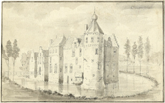 201276 Gezicht op het omgrachte kasteel Gunterstein bij Breukelen.
