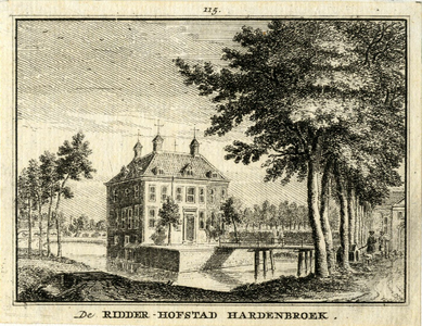 201370 Gezicht op het huis Hardenbroek bij Driebergen met zijn beide bouwhuizen uit het westen, met rechts een gedeelte ...