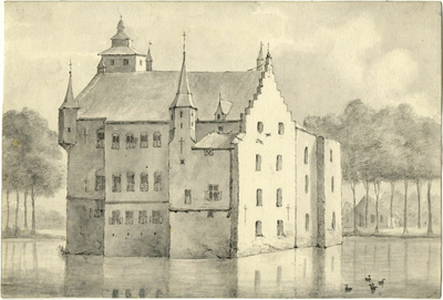 201361 Gezicht op het kasteel Den Ham bij Vleuten uit het zuiden.N.B. De gemeente Vleuten is per 1 januari 1954 ...