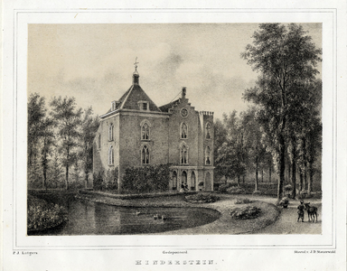 201454 Gezicht vanuit de tuin op de achtergevel van het huis Hinderstein te Nederlangbroek.Dit kasteel heeft ...
