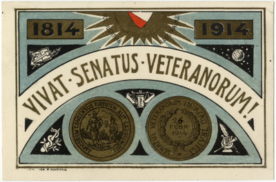 129377 Afbeelding van een jubileumkaart, uitgegeven ter gelegenheid van het 100-jarig jubileum van de Senatus ...