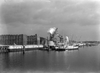 167694 Gezicht op het Houtbereidingsbedrijf van de N.S. (HBI) aan de Wilhelminahaven te Dordrecht.