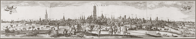 27510 Profiel van de stad Utrecht uit het westen gezien, met links op de voorgrond de Vleutensche Wetering.Linksboven ...