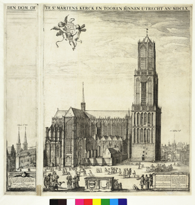 28659 Gezicht op de Domkerk en het Domkerkhof te Utrecht uit het noordwesten, met links het hoekhuis van de ...