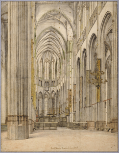 28594 Interieur van de Domkerk te Utrecht: het schip en het koor uit het westen.
