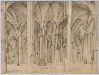 28617 Interieur van de Buurkerk te Utrecht: het schip uit het zuiden.