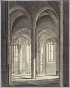 28618 Interieur van de Buurkerk te Utrecht: het schip uit het zuiden.