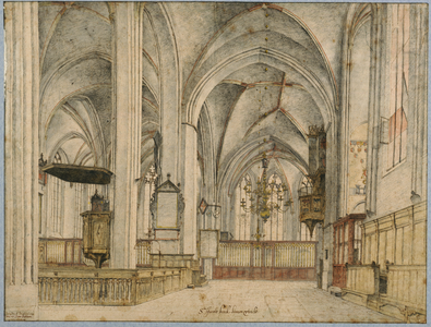 28598 Interieur van de Jacobikerk te Utrecht: de zuiderzijbeuk uit het westen.