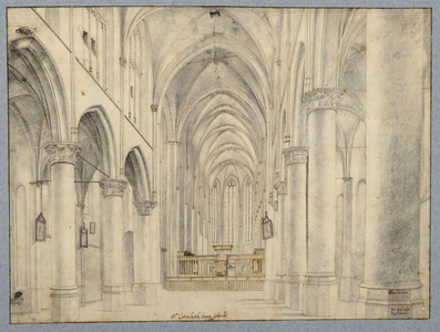 28599 Interieur van de Catharinakerk te Utrecht: het schip en het koor uit het westen.